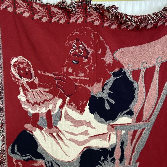 Vintage 1992 Christmas Tapestry Woven Throw Blanket Santa Doll Cozy 48 x 67 in - Picture 6 of 11